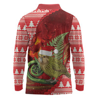 New Zealand Kakapo Christmas In July Long Sleeve Polo Shirt Silver Fern Santa Xmas Red Color LT22 - Polynesian Pride