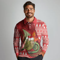 New Zealand Kakapo Christmas In July Long Sleeve Polo Shirt Silver Fern Santa Xmas Red Color LT22 - Polynesian Pride