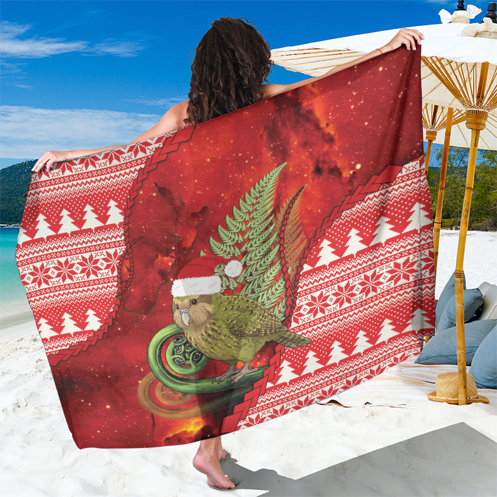New Zealand Kakapo Christmas In July Sarong Silver Fern Santa Xmas Red Color LT22 One Size 44 x 66 inches Red - Polynesian Pride