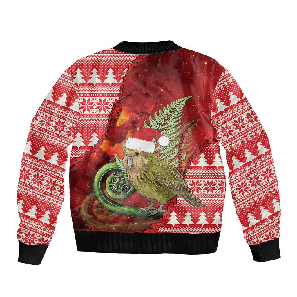 New Zealand Kakapo Christmas In July Sleeve Zip Bomber Jacket Silver Fern Santa Xmas Red Color