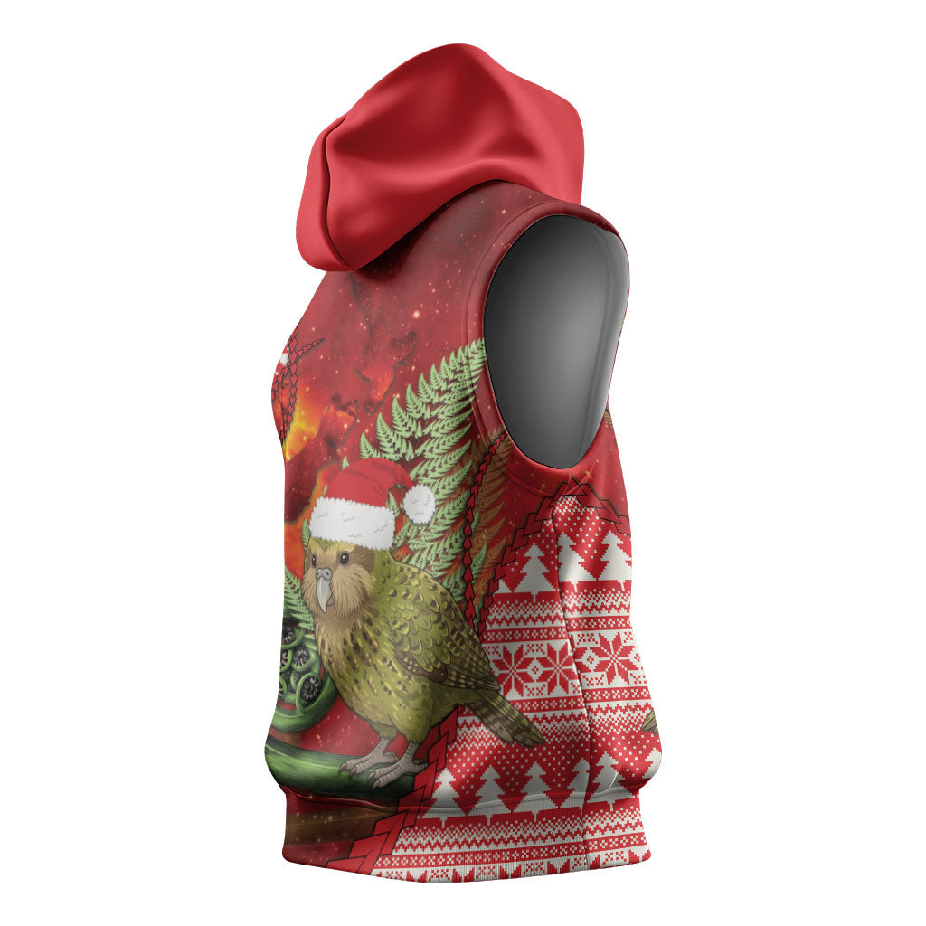 New Zealand Kakapo Christmas In July Sleeveless Hoodie Silver Fern Santa Xmas Red Color LT22 - Polynesian Pride