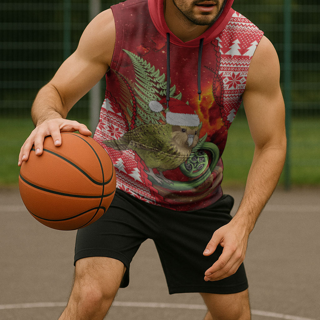 New Zealand Kakapo Christmas In July Sleeveless Hoodie Silver Fern Santa Xmas Red Color LT22 - Polynesian Pride