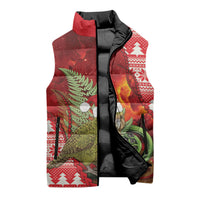 New Zealand Kakapo Christmas In July Sleeveless Puffer Jacket Silver Fern Santa Xmas Red Color