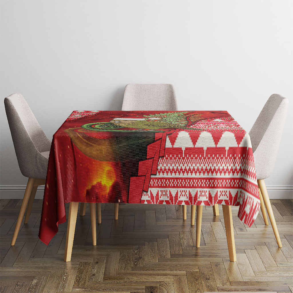 New Zealand Kakapo Christmas In July Tablecloth Silver Fern Santa Xmas Red Color