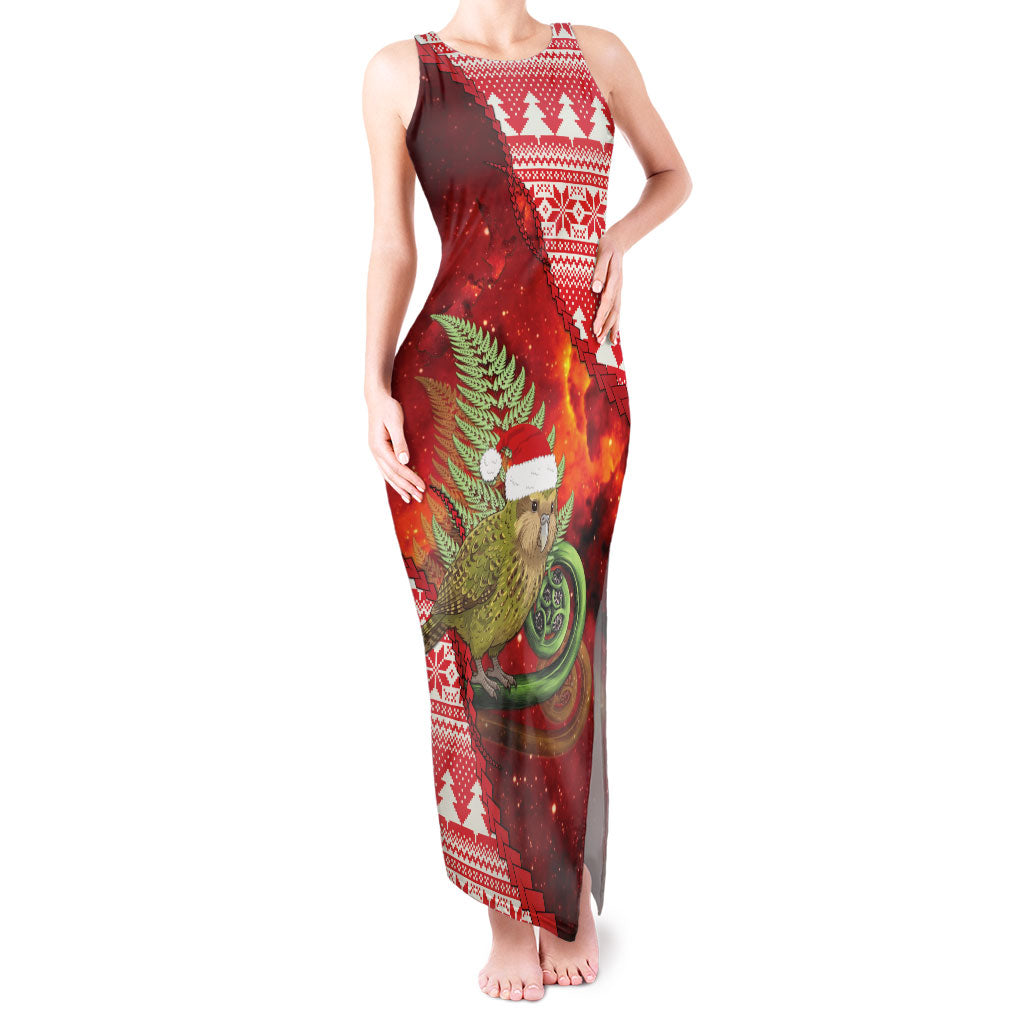 New Zealand Kakapo Christmas In July Tank Maxi Dress Silver Fern Santa Xmas Red Color
