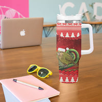 New Zealand Kakapo Christmas In July Tumbler With Handle Silver Fern Santa Xmas Red Color