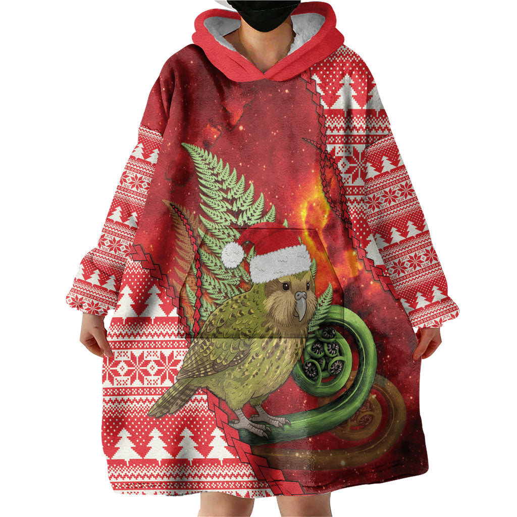 New Zealand Kakapo Christmas In July Wearable Blanket Hoodie Silver Fern Santa Xmas Red Color LT22 - Polynesian Pride