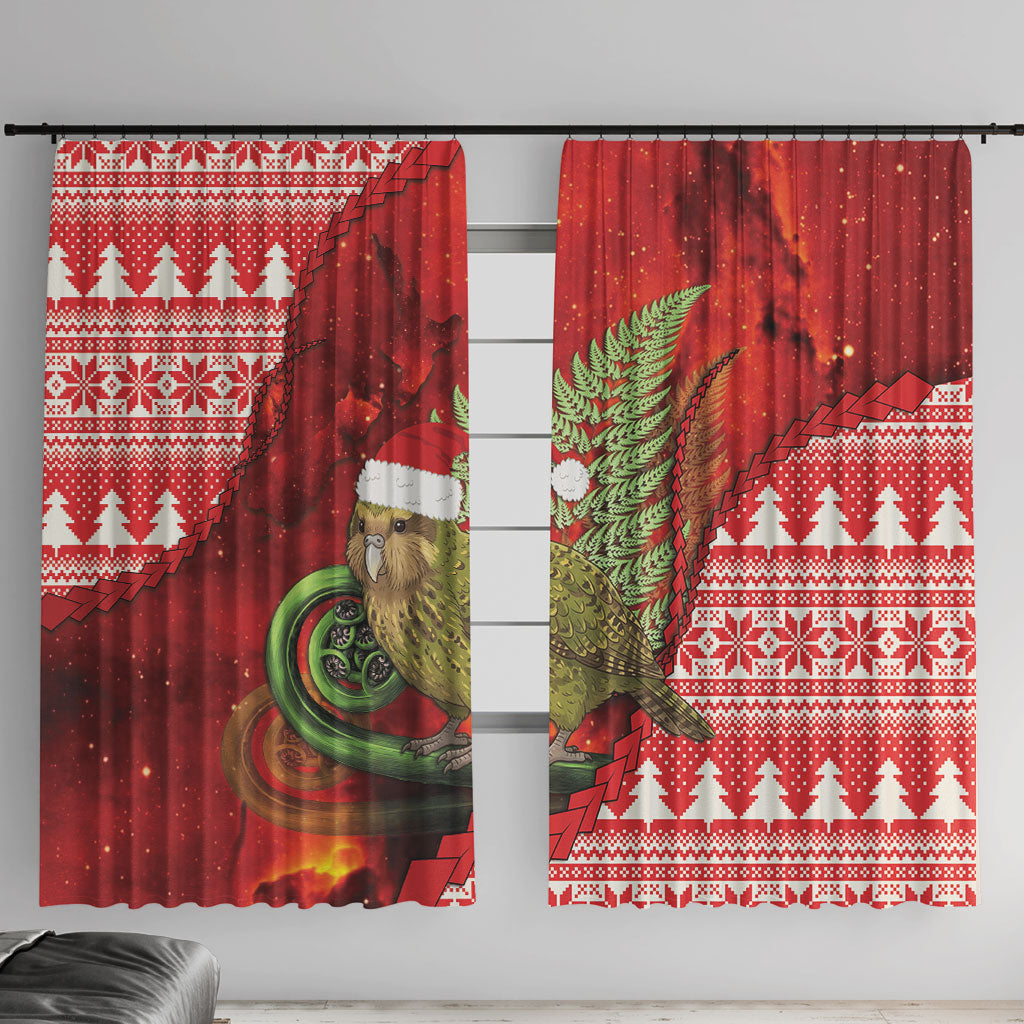 New Zealand Kakapo Christmas In July Window Curtain Silver Fern Santa Xmas Red Color