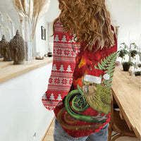New Zealand Kakapo Christmas In July Women Casual Shirt Silver Fern Santa Xmas Red Color LT22 - Polynesian Pride