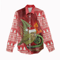 New Zealand Kakapo Christmas In July Women Casual Shirt Silver Fern Santa Xmas Red Color LT22 - Polynesian Pride