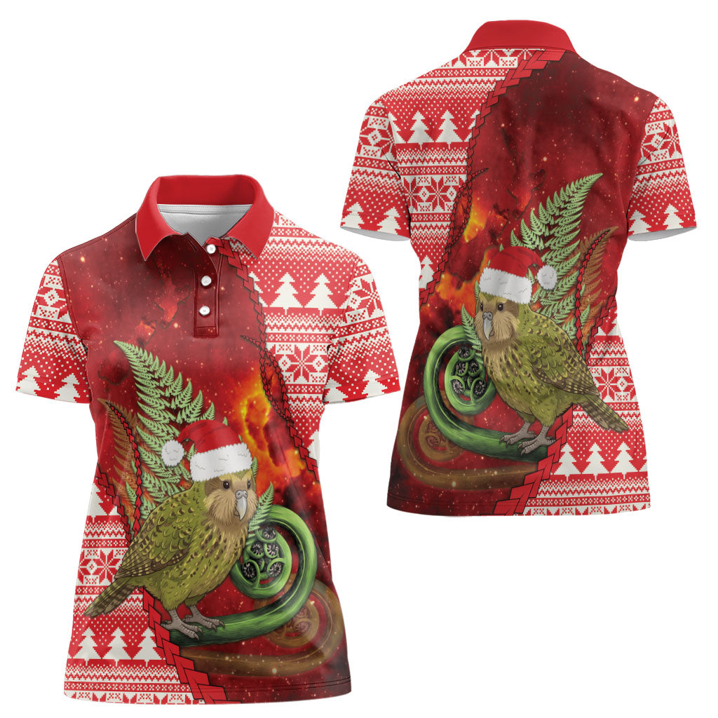 New Zealand Kakapo Christmas In July Women Polo Shirt Silver Fern Santa Xmas Red Color LT22 - Polynesian Pride