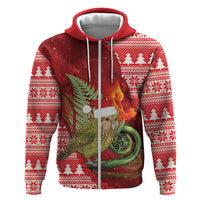 New Zealand Kakapo Christmas In July Zip Hoodie Silver Fern Santa Xmas Red Color