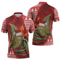 New Zealand Kakapo Christmas In July Zipper Polo Shirt Silver Fern Santa Xmas Red Color LT22 - Polynesian Pride