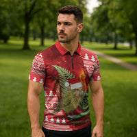 New Zealand Kakapo Christmas In July Zipper Polo Shirt Silver Fern Santa Xmas Red Color LT22 - Polynesian Pride