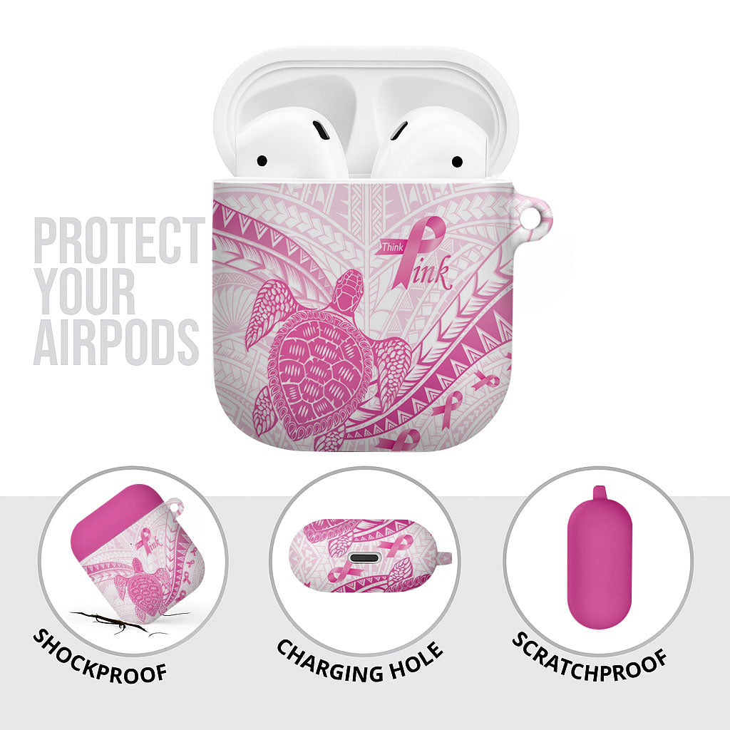 Breast Cancer Awareness AirPods Case Pink Ribbon Turtle Polynesian Pattern White LT22 - Polynesian Pride