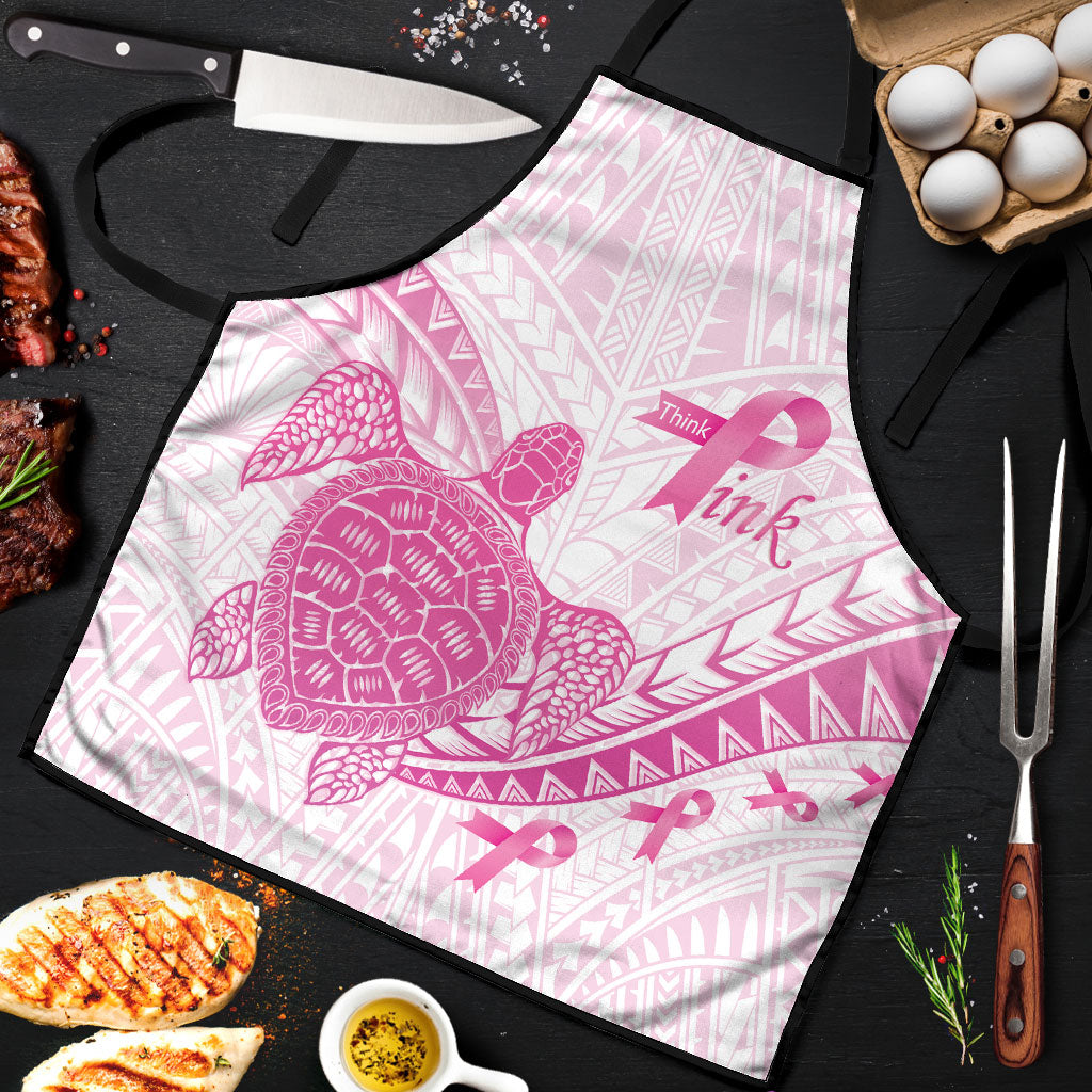 Breast Cancer Awareness Apron Pink Ribbon Turtle Polynesian Pattern White LT22 Pink - Polynesian Pride