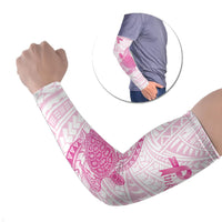 Breast Cancer Awareness Personalised Arm Sleeves Pink Ribbon Turtle Polynesian Pattern White LT22 Set of 2 Pink - Polynesian Pride