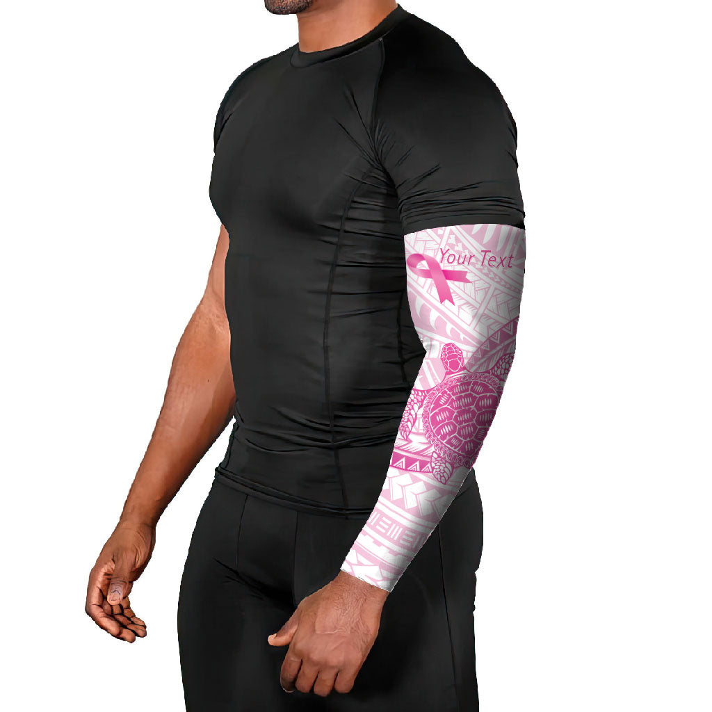 Breast Cancer Awareness Personalised Arm Sleeves Pink Ribbon Turtle Polynesian Pattern White LT22 - Polynesian Pride