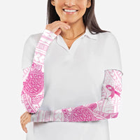 Breast Cancer Awareness Personalised Arm Sleeves Pink Ribbon Turtle Polynesian Pattern White LT22 - Polynesian Pride