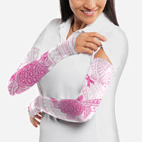 Breast Cancer Awareness Personalised Arm Sleeves Pink Ribbon Turtle Polynesian Pattern White LT22 - Polynesian Pride
