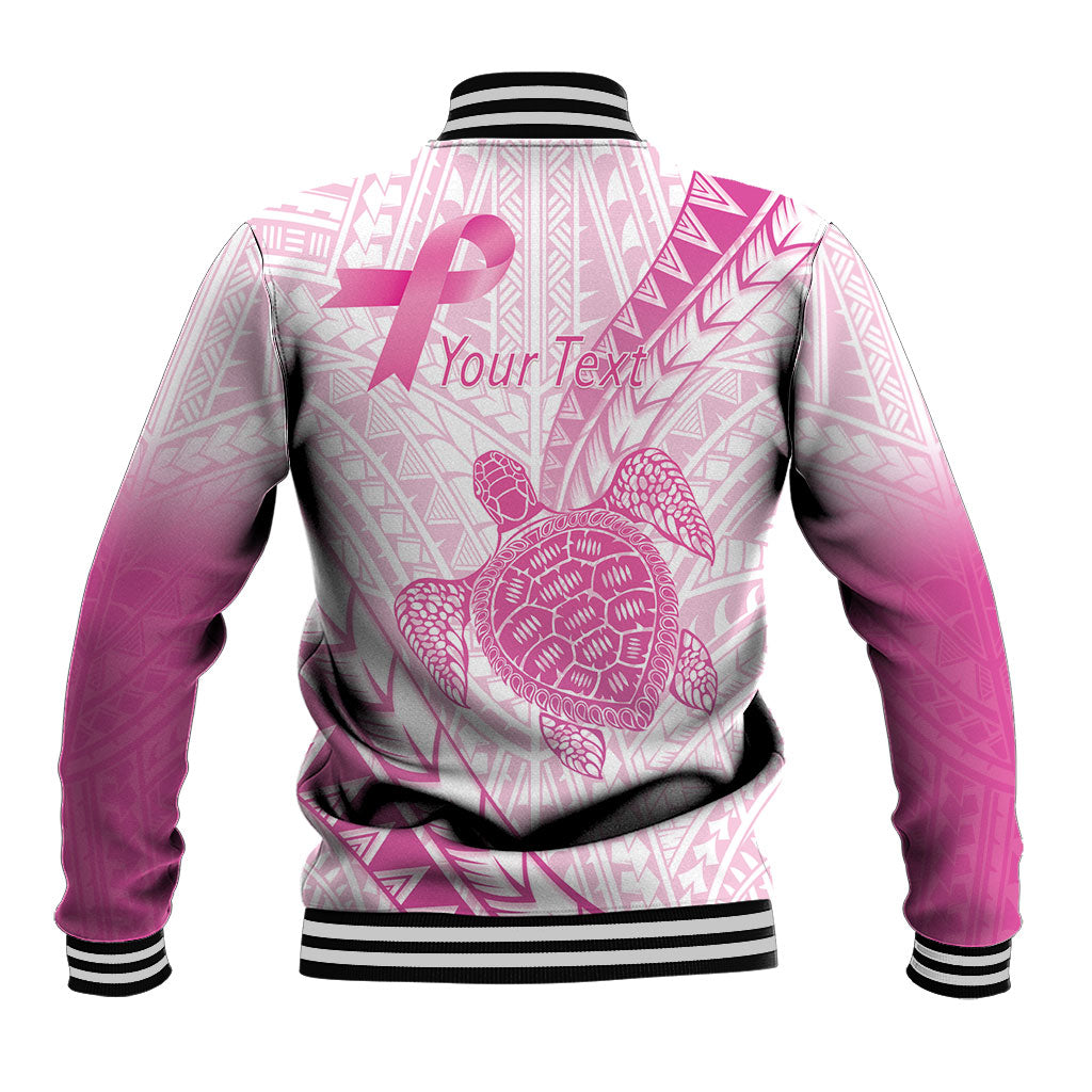 Breast Cancer Awareness Personalised Baseball Jacket Pink Ribbon Turtle Polynesian Pattern White LT22 - Polynesian Pride