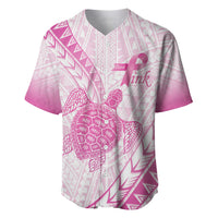 Breast Cancer Awareness Personalised Baseball Jersey Pink Ribbon Turtle Polynesian Pattern White LT22 Pink - Polynesian Pride