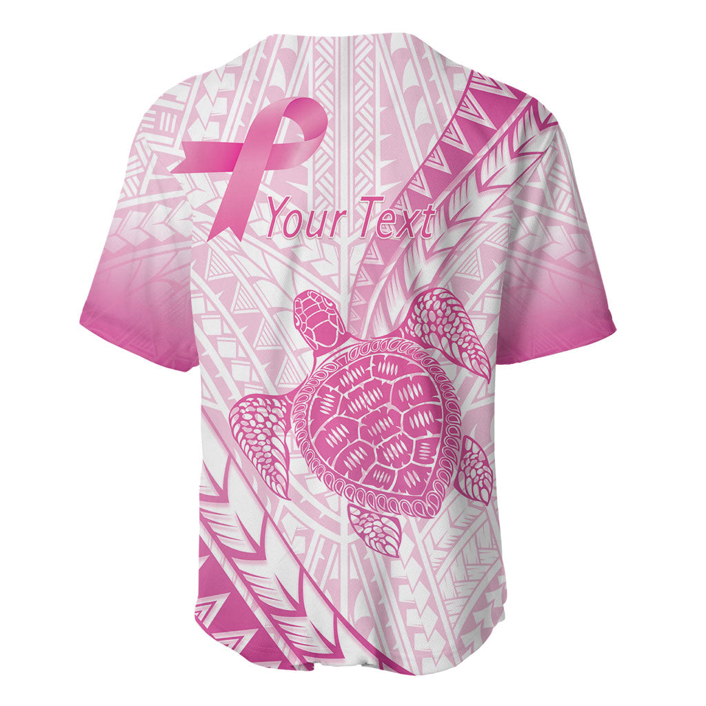 Breast Cancer Awareness Personalised Baseball Jersey Pink Ribbon Turtle Polynesian Pattern White LT22 - Polynesian Pride