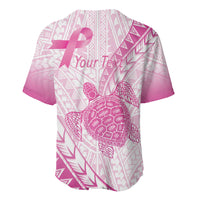 Breast Cancer Awareness Personalised Baseball Jersey Pink Ribbon Turtle Polynesian Pattern White LT22 - Polynesian Pride