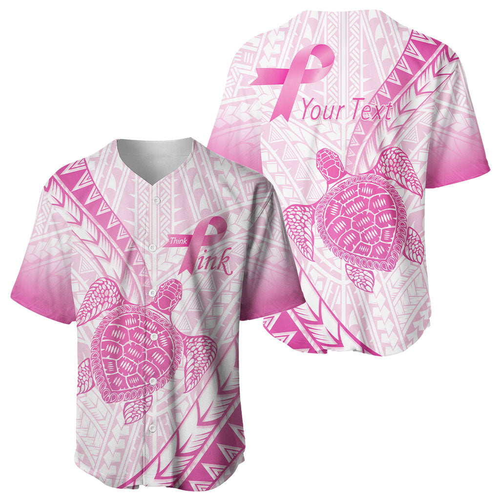Breast Cancer Awareness Personalised Baseball Jersey Pink Ribbon Turtle Polynesian Pattern White LT22 - Polynesian Pride