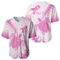 Breast Cancer Awareness Personalised Baseball Jersey Pink Ribbon Turtle Polynesian Pattern White LT22 - Polynesian Pride