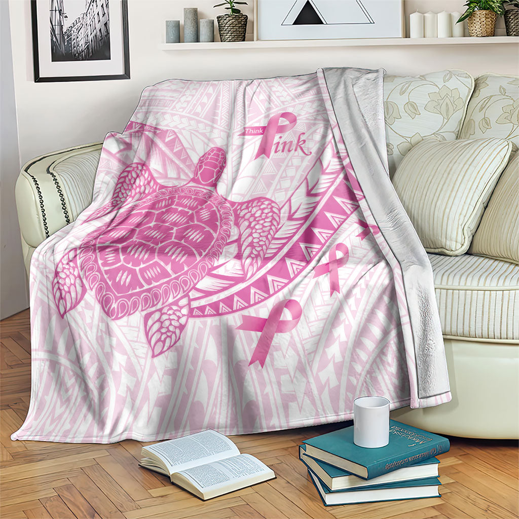 Breast Cancer Awareness Blanket Pink Ribbon Turtle Polynesian Pattern White LT22 Pink - Polynesian Pride