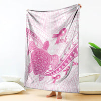 Breast Cancer Awareness Blanket Pink Ribbon Turtle Polynesian Pattern White LT22 - Polynesian Pride