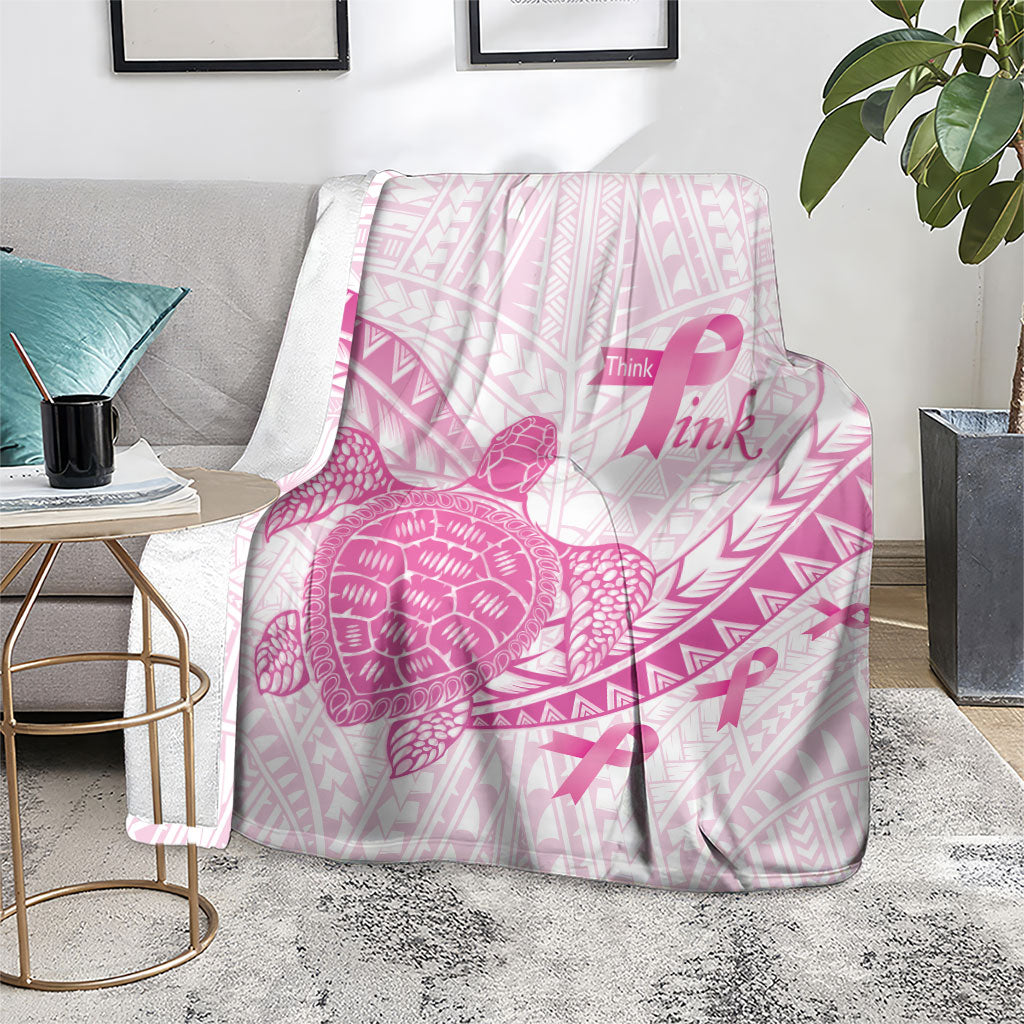 Breast Cancer Awareness Blanket Pink Ribbon Turtle Polynesian Pattern White LT22 - Polynesian Pride