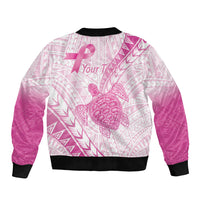 Breast Cancer Awareness Personalised Bomber Jacket Pink Ribbon Turtle Polynesian Pattern White