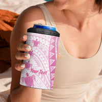 Breast Cancer Awareness Personalised 4 in 1 Can Cooler Tumbler Pink Ribbon Turtle Polynesian Pattern White