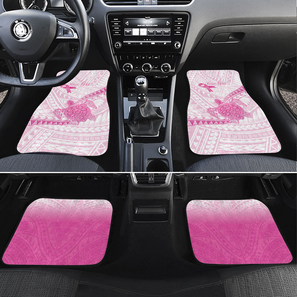 Breast Cancer Awareness Personalised Car Mats Pink Ribbon Turtle Polynesian Pattern White