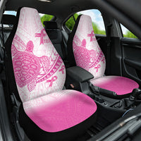 Breast Cancer Awareness Car Seat Cover Pink Ribbon Turtle Polynesian Pattern White