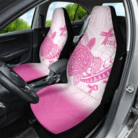 Breast Cancer Awareness Car Seat Cover Pink Ribbon Turtle Polynesian Pattern White