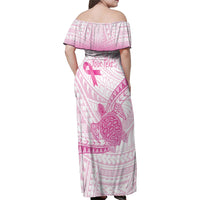 Breast Cancer Awareness Personalised Family Matching Off Shoulder Maxi Dress and Hawaiian Shirt Pink Ribbon Turtle Polynesian Pattern White LT22 - Polynesian Pride