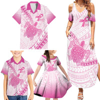 Breast Cancer Awareness Personalised Family Matching Summer Maxi Dress and Hawaiian Shirt Pink Ribbon Turtle Polynesian Pattern White LT22 - Polynesian Pride