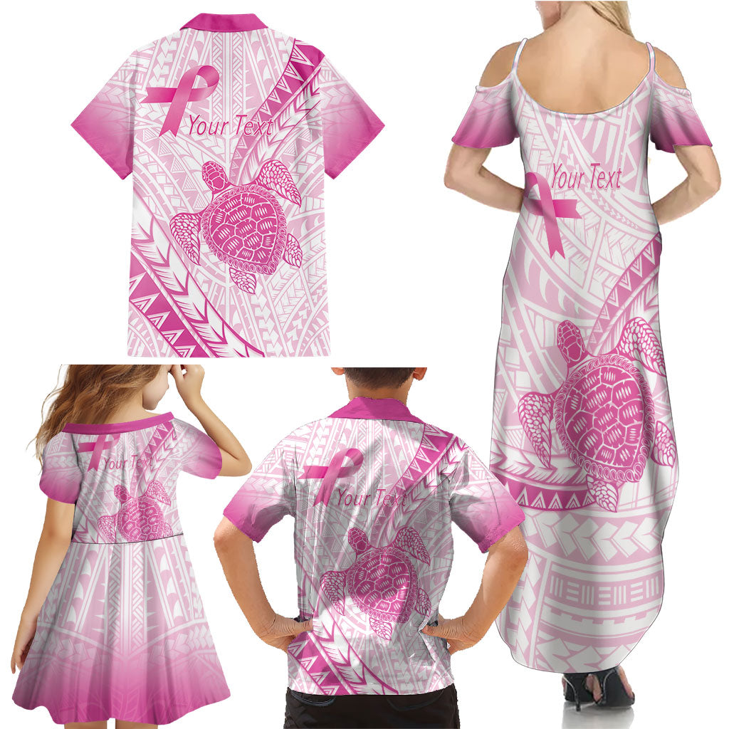 Breast Cancer Awareness Personalised Family Matching Summer Maxi Dress and Hawaiian Shirt Pink Ribbon Turtle Polynesian Pattern White LT22 - Polynesian Pride
