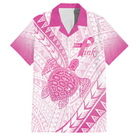 Breast Cancer Awareness Personalised Family Matching Summer Maxi Dress and Hawaiian Shirt Pink Ribbon Turtle Polynesian Pattern White LT22 Dad's Shirt - Short Sleeve Pink - Polynesian Pride