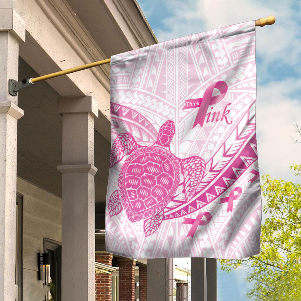 Breast Cancer Awareness Garden Flag Pink Ribbon Turtle Polynesian Pattern White