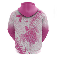 Breast Cancer Awareness Personalised Hoodie Pink Ribbon Turtle Polynesian Pattern White
