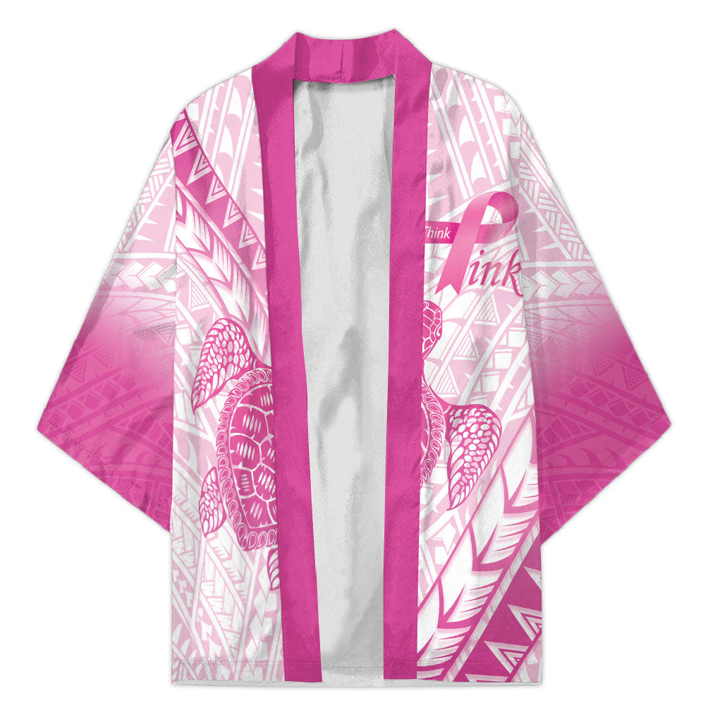 Breast Cancer Awareness Personalised Kimono Pink Ribbon Turtle Polynesian Pattern White LT22 Unisex Pink - Polynesian Pride