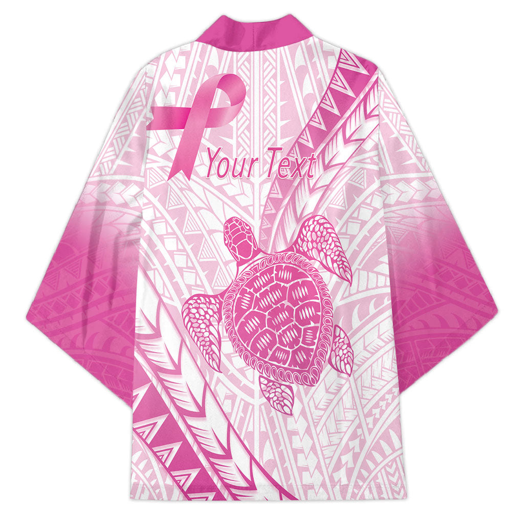 Breast Cancer Awareness Personalised Kimono Pink Ribbon Turtle Polynesian Pattern White LT22 - Polynesian Pride
