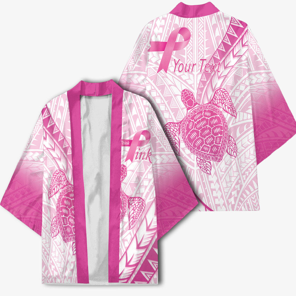 Breast Cancer Awareness Personalised Kimono Pink Ribbon Turtle Polynesian Pattern White LT22 - Polynesian Pride
