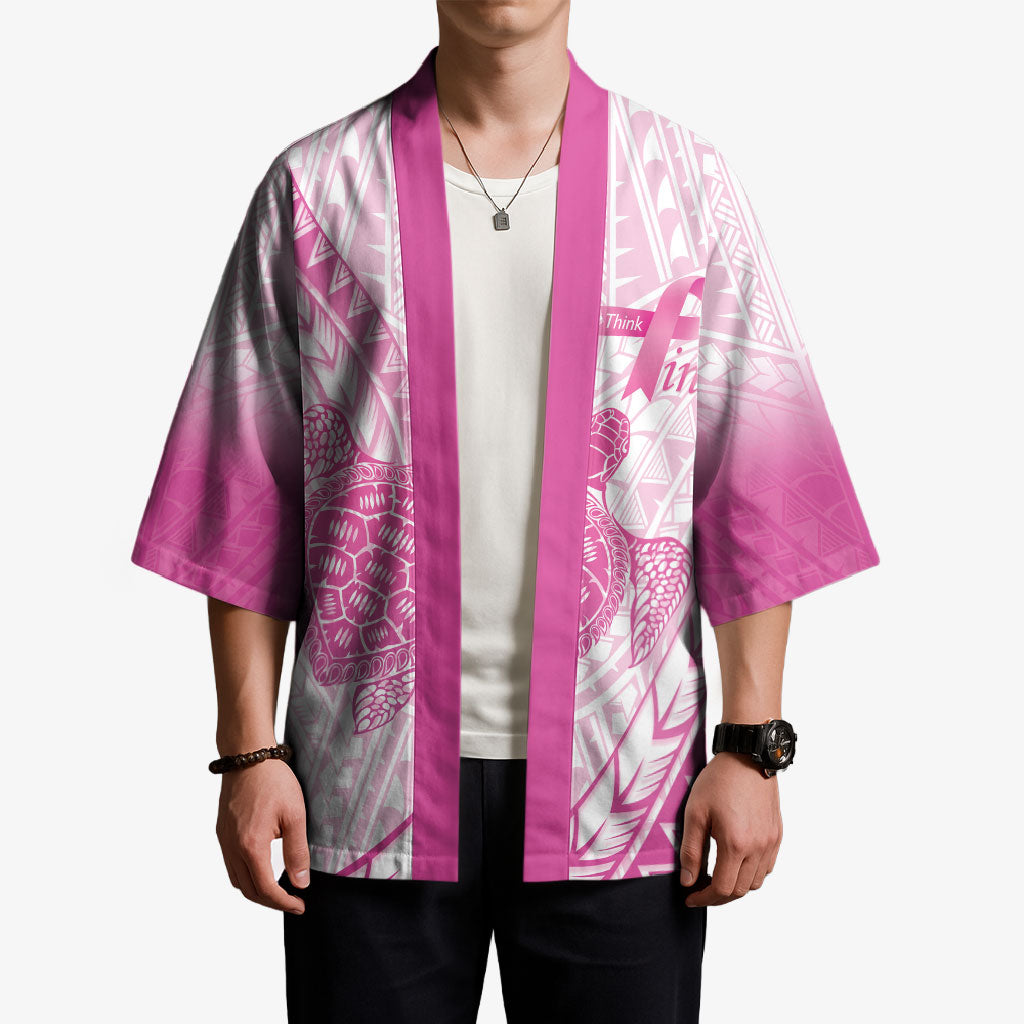 Breast Cancer Awareness Personalised Kimono Pink Ribbon Turtle Polynesian Pattern White LT22 - Polynesian Pride