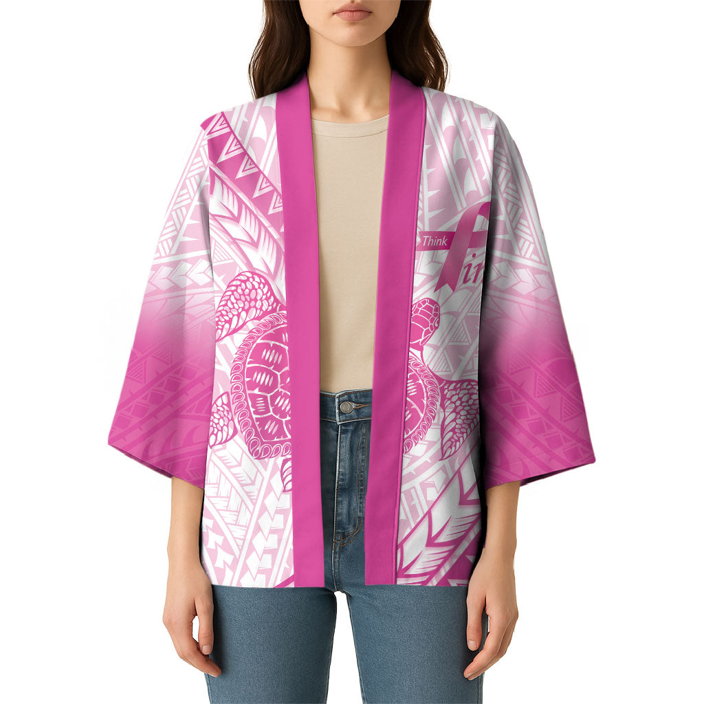 Breast Cancer Awareness Personalised Kimono Pink Ribbon Turtle Polynesian Pattern White LT22 - Polynesian Pride