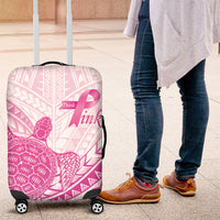 Breast Cancer Awareness Luggage Cover Pink Ribbon Turtle Polynesian Pattern White